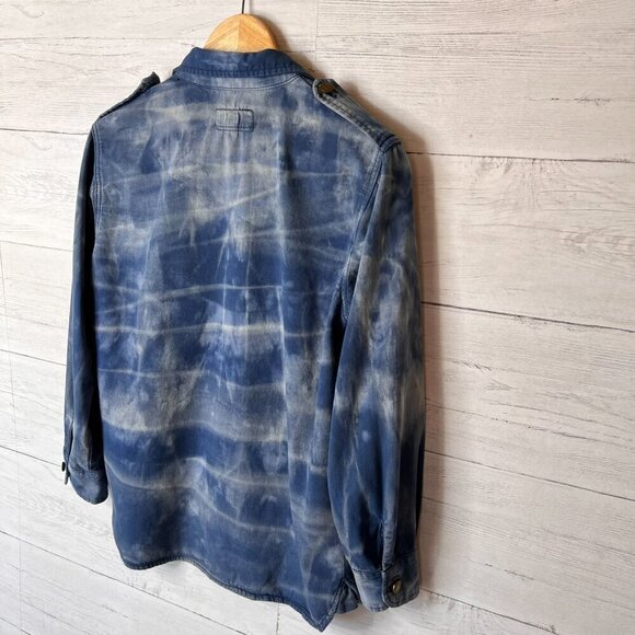 Current Elliott Shacket Womens SZ 2/M Blue & White Tie Dye Button Down Chambray - Picture 13 of 16